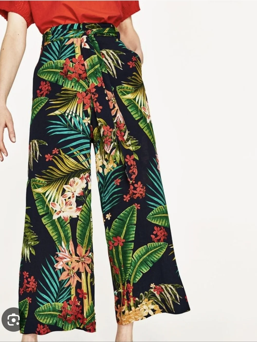 Zara Tropical Print Wide-Leg Resortwear/Polynesian Pants - Picture 1 of 10